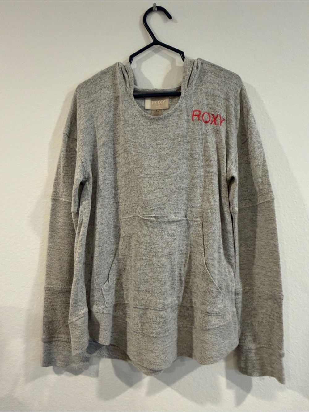 Roxy Men's Light Gray Crewneck Sweater with Red Logo